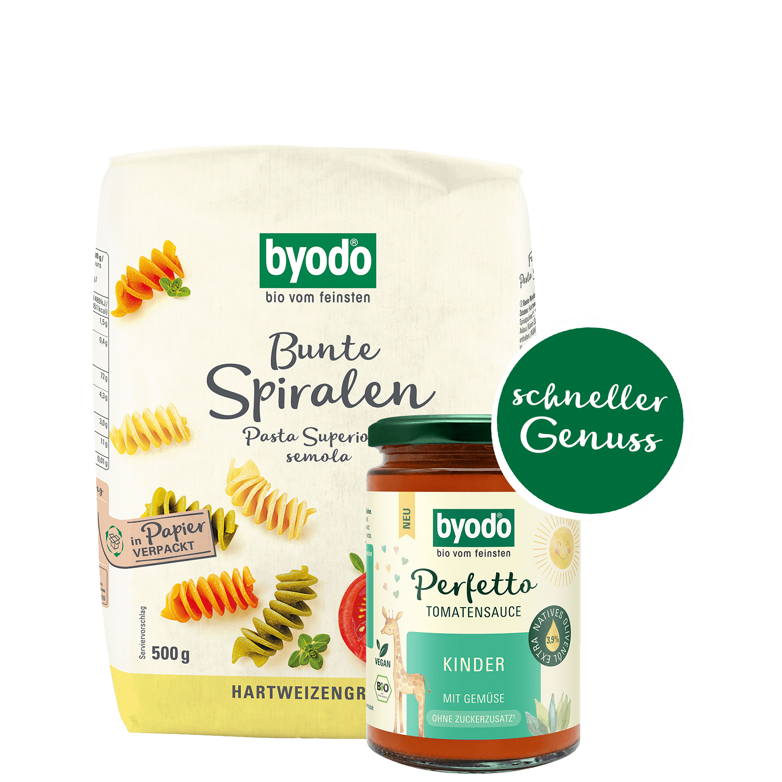 Bio-Bundle aus bunter Pasta und Tomatensauce Kinder