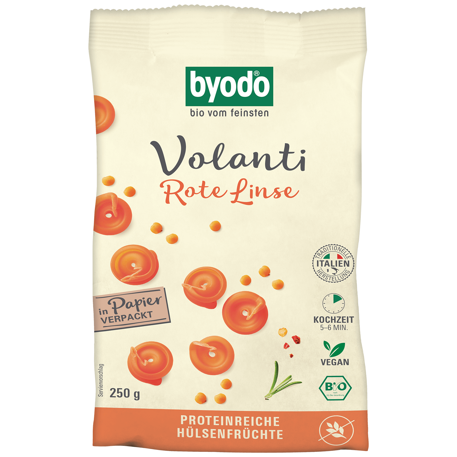 Glutenfreie Bio-Volanti aus roter Linse 250 Gramm